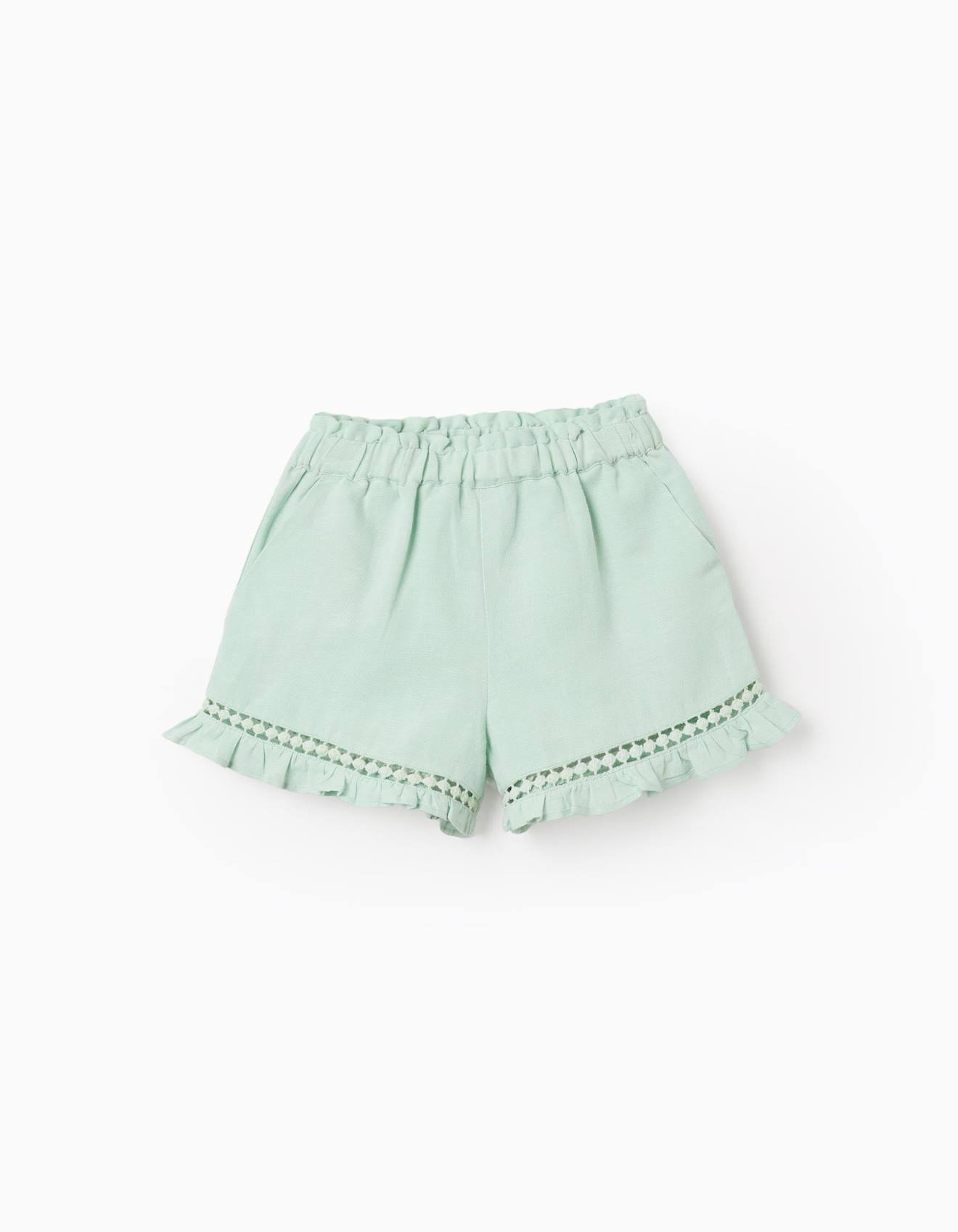 Short En Coton Et Lin Avec Ourlet Volants Vert Clair 14 €