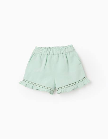 Bébé-Short-Short en coton et lin avec ourlet à volants