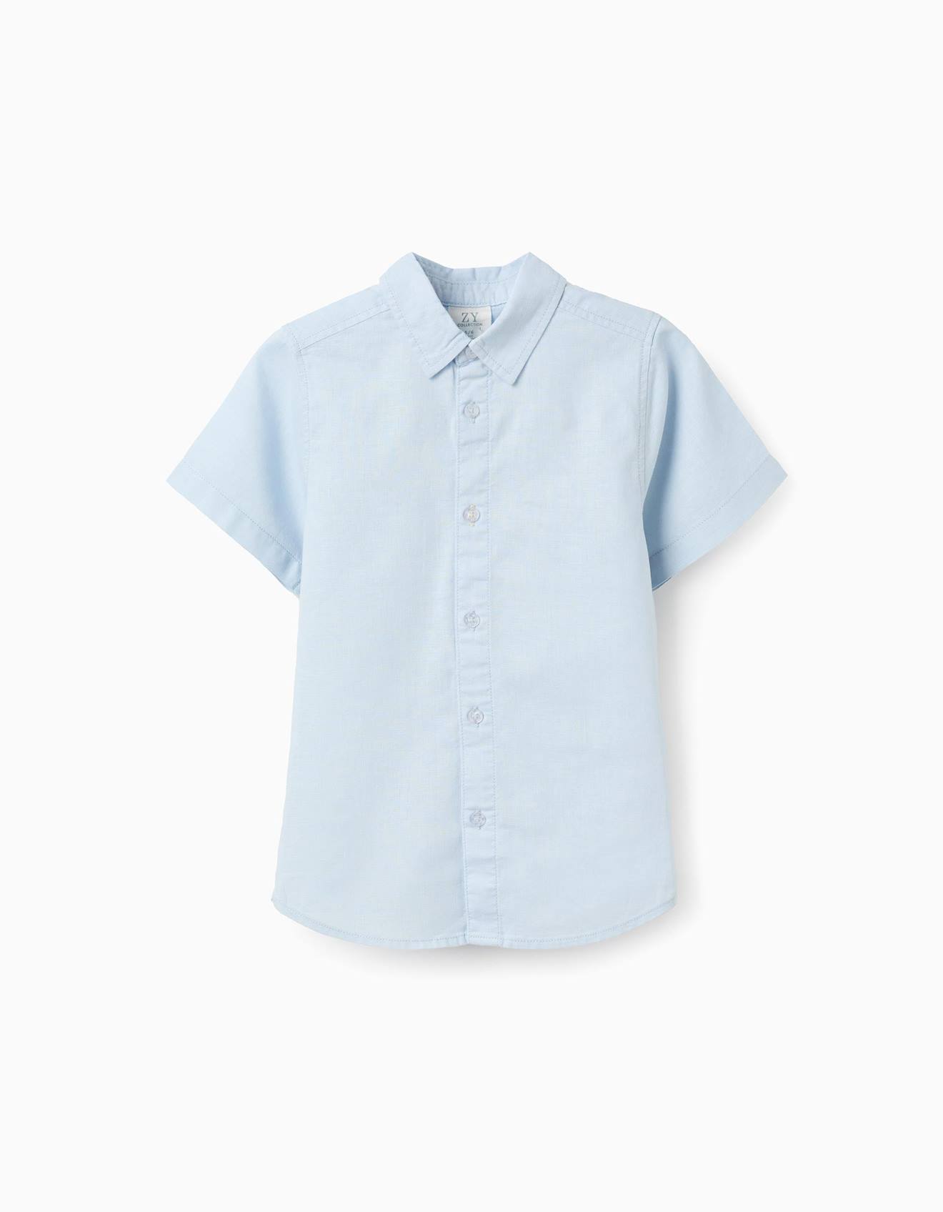Chemise À Manches Courtes En Lin Et Coton Bleu Clair
