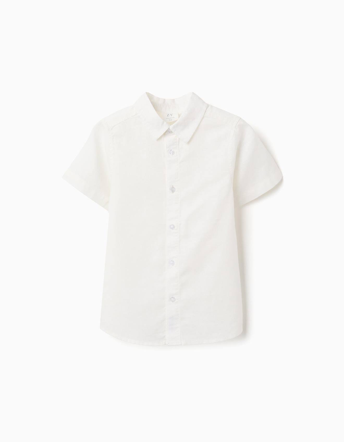 Chemise À Manches Courtes En Lin Et Coton Blanc