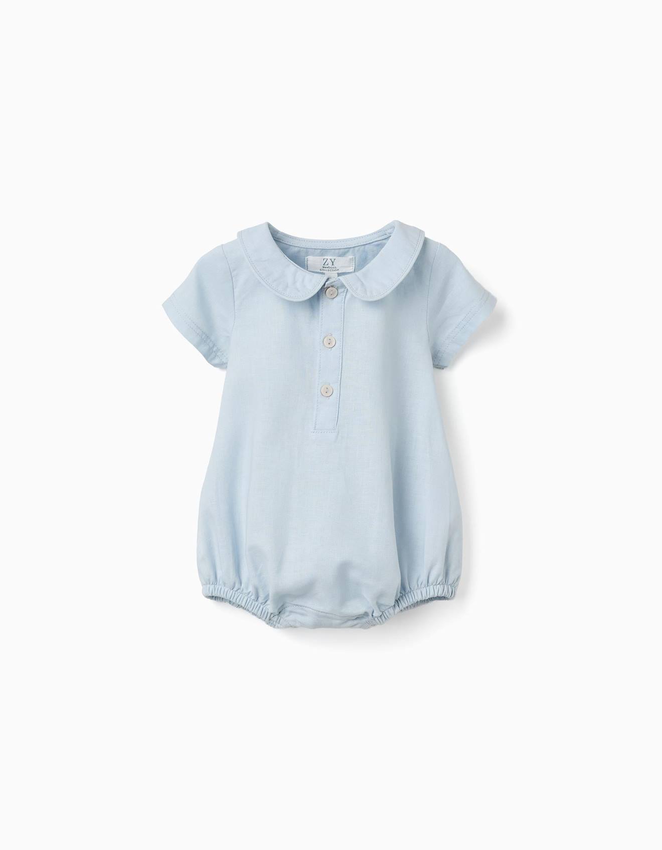Barboteuse Manches Courtes En Coton Et Lin Bleu Clair 25$