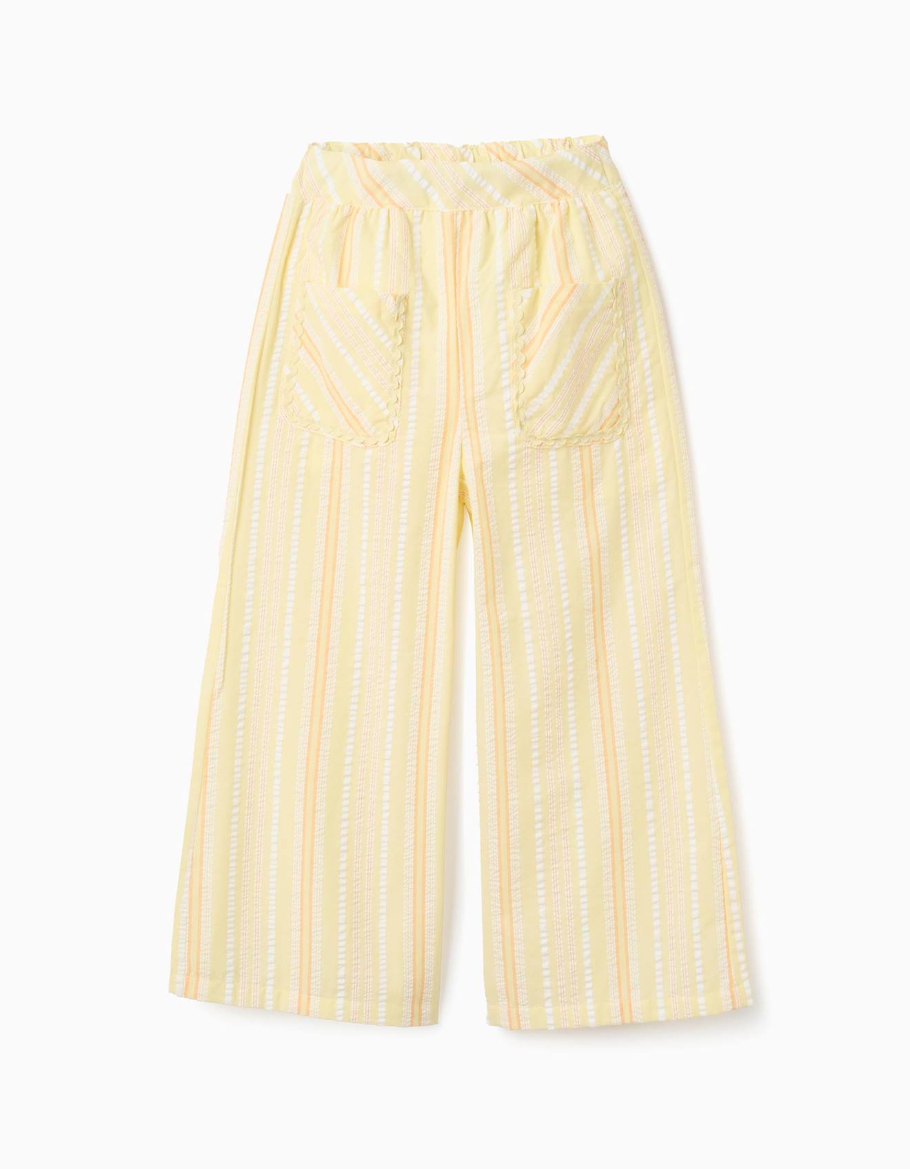 Pantalon Jambe Large En Coton Rayures Jaune Clair 20 €