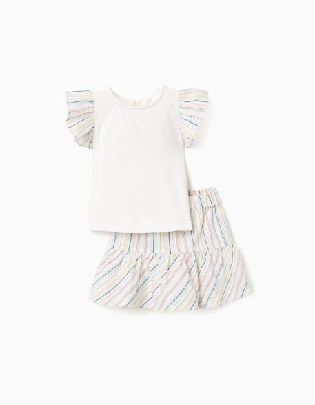Bébé-T-shirt + jupe-short en coton à rayures ethniques b&s