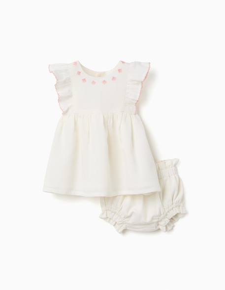 Bébé-Robe en coton et lin + bloomer