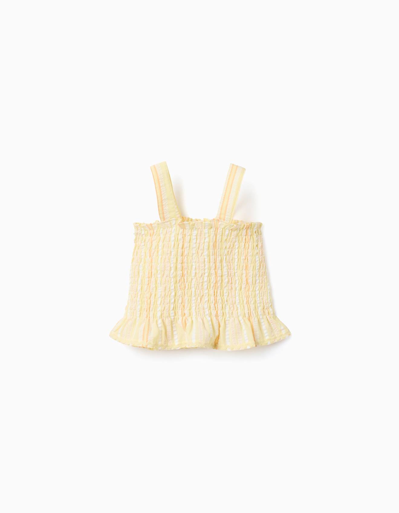 Blouse Sans Manches Rayures Et lastique Jaune Clair 16$