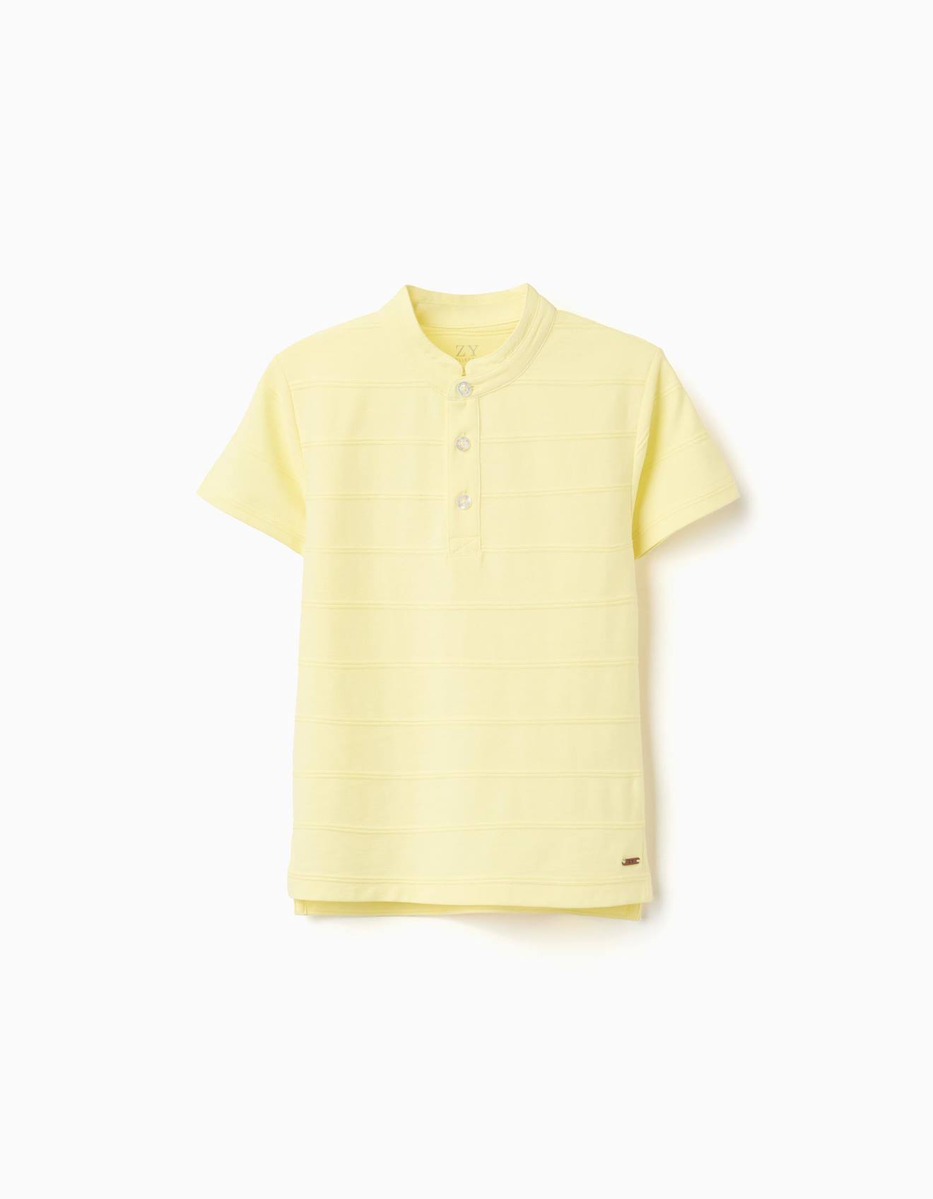 Polo En Coton Avec Lignes En Relief Et Col Mao Jaune 12 €