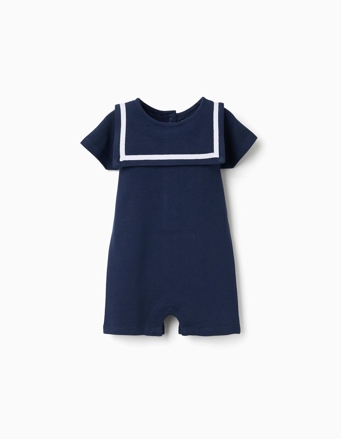 Barboteuse En Piqu De Coton Avec Col Marin Bleu Fonc 17$