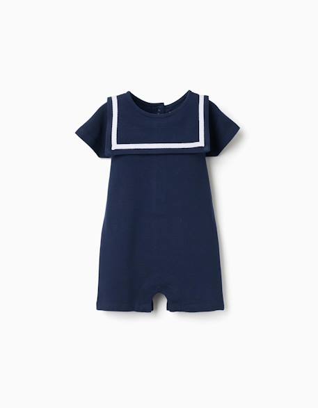 Bébé-Barboteuse en piqué de coton avec col marin