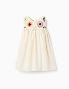 -Robe bi-matière avec fleurs au crochet
