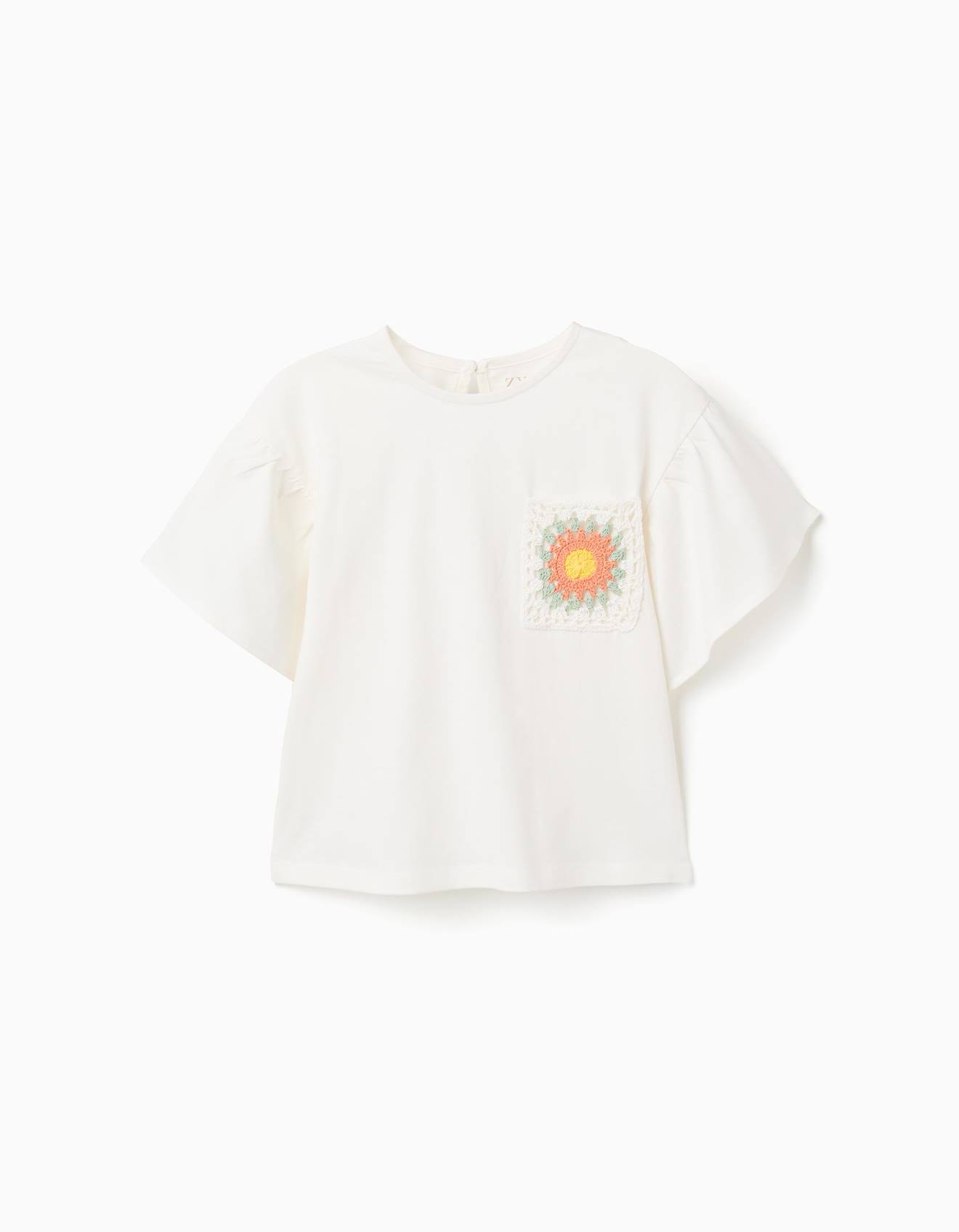T-shirt En Coton Avec Poche Au Crochet Blanc