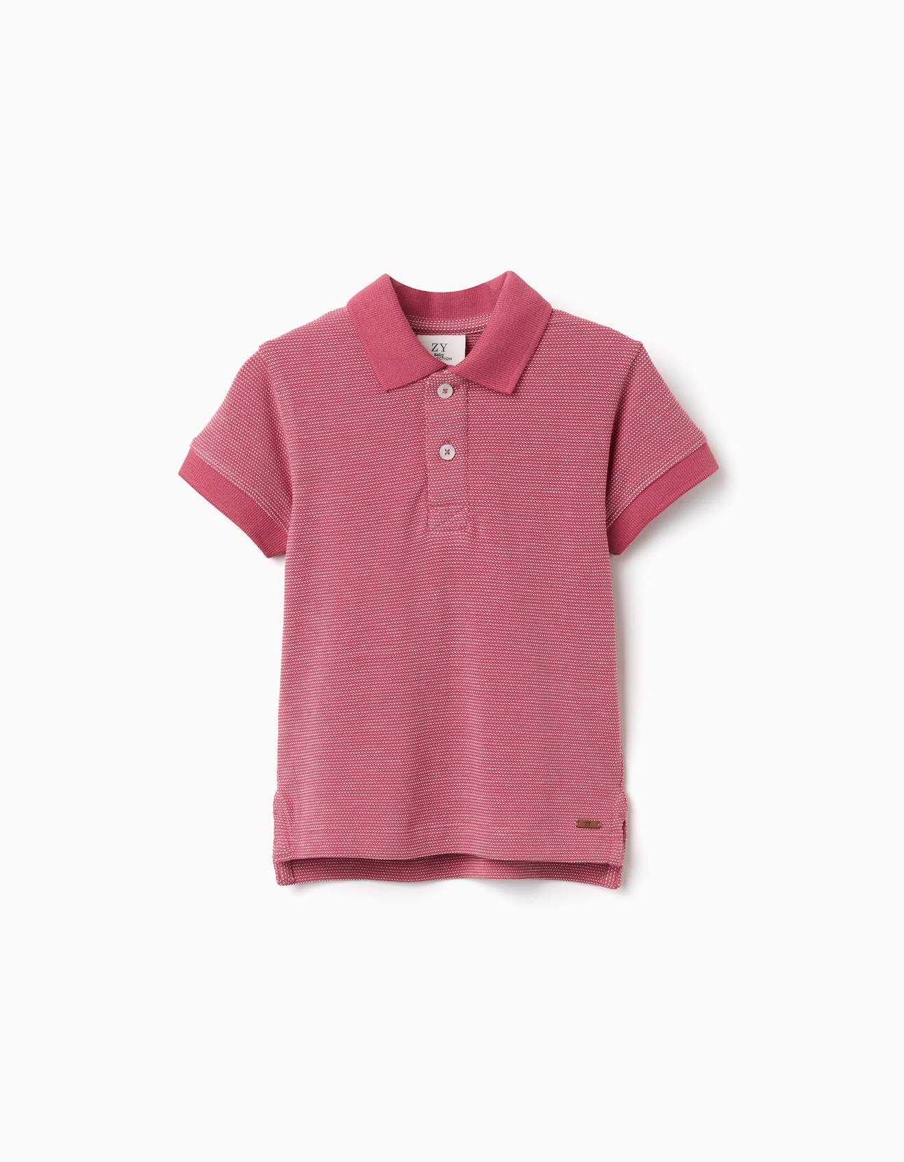 Polo En Piqu De Coton Avec Pois En Jacquard Rose Fonc 12$