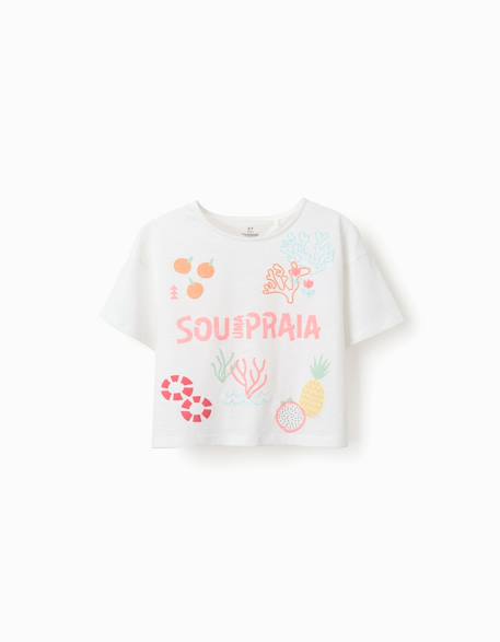 Fille-T-shirt, sous-pull-T-shirt-T-shirt court en coton avec imprimé plage