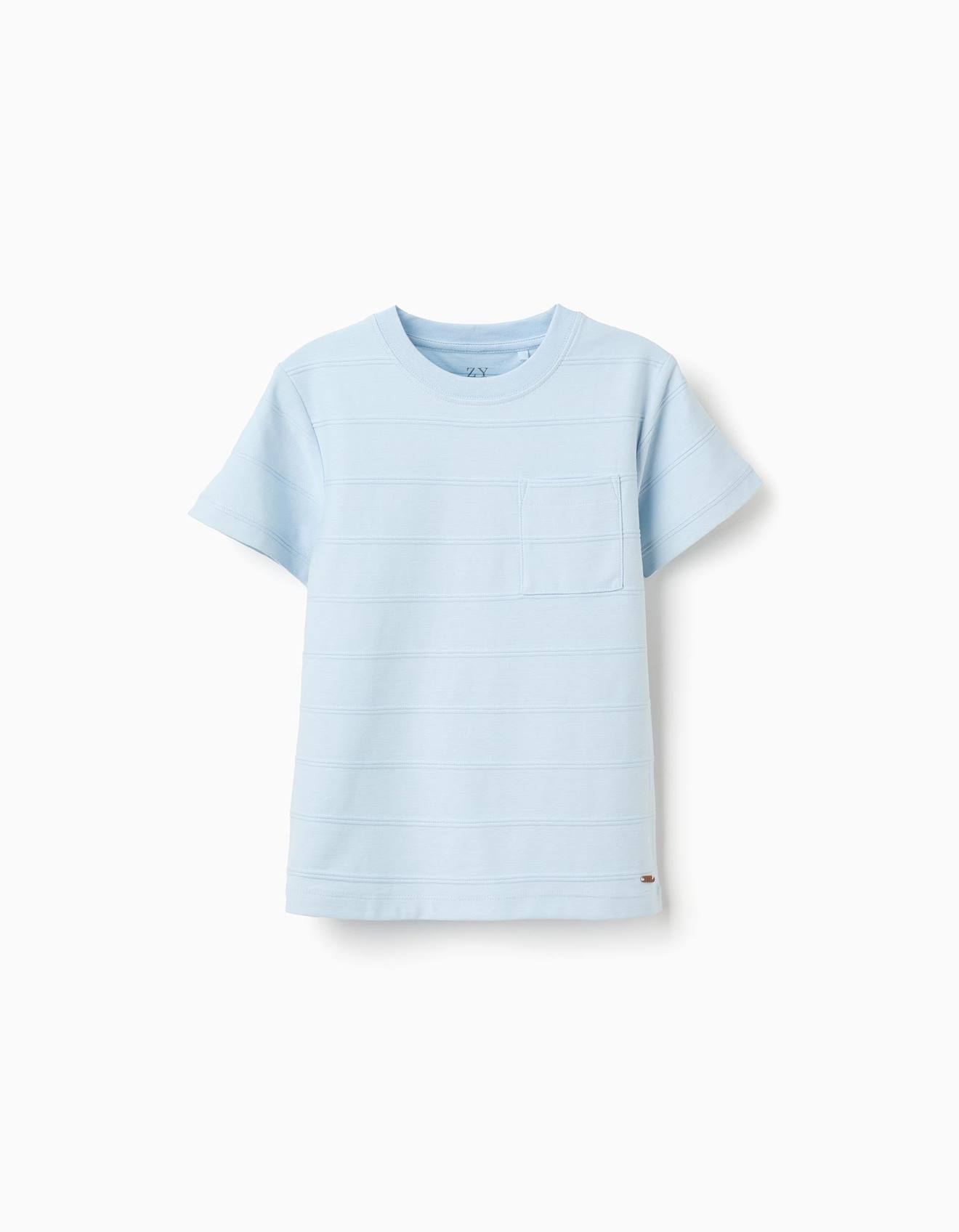 T-shirt En Coton Avec Lignes En Relief Et Poche Bleu Clair 15 €