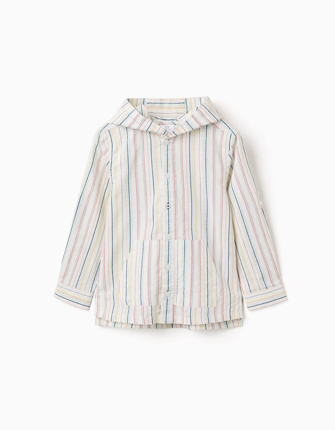 Chemise En Coton Manches Longues Et Rayures Bs Blanc 22 €