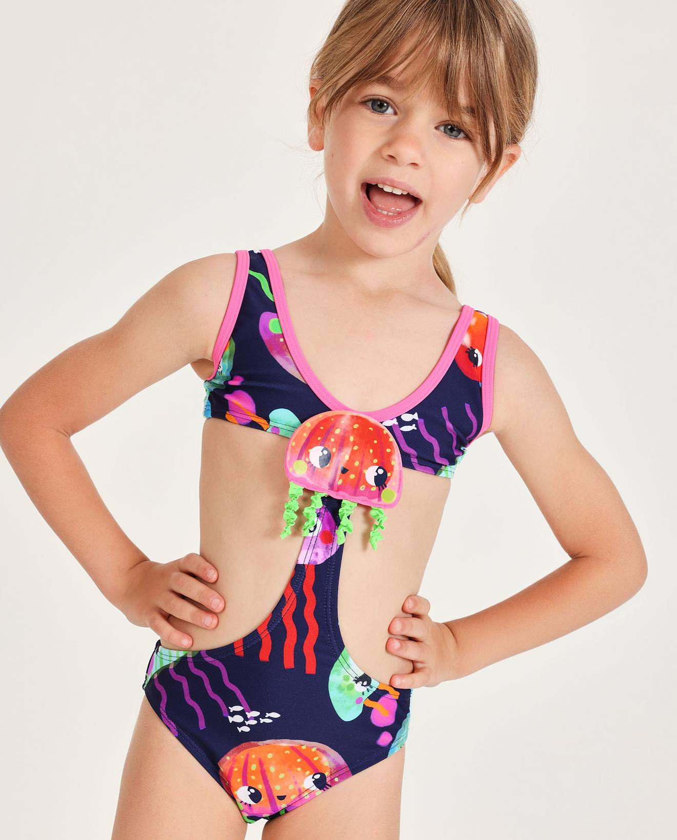 Maillot De Bain Fille En Maille Avec Applications De Mduses Bleu 22 €