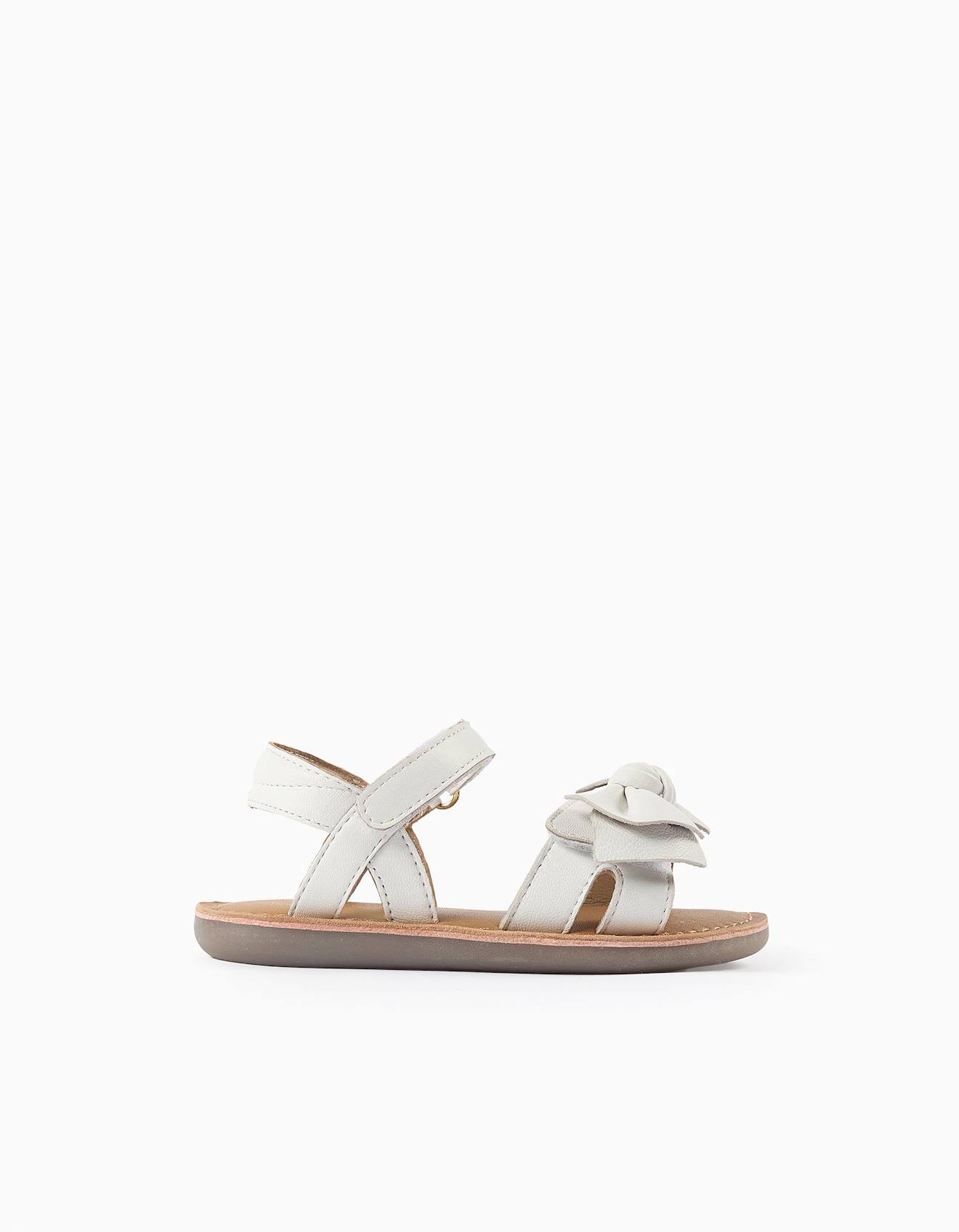 Sandales En Cuir Avec Nœud Décoratif Blanc Sandales En Cuir Avec Nœud Décoratif Blanc