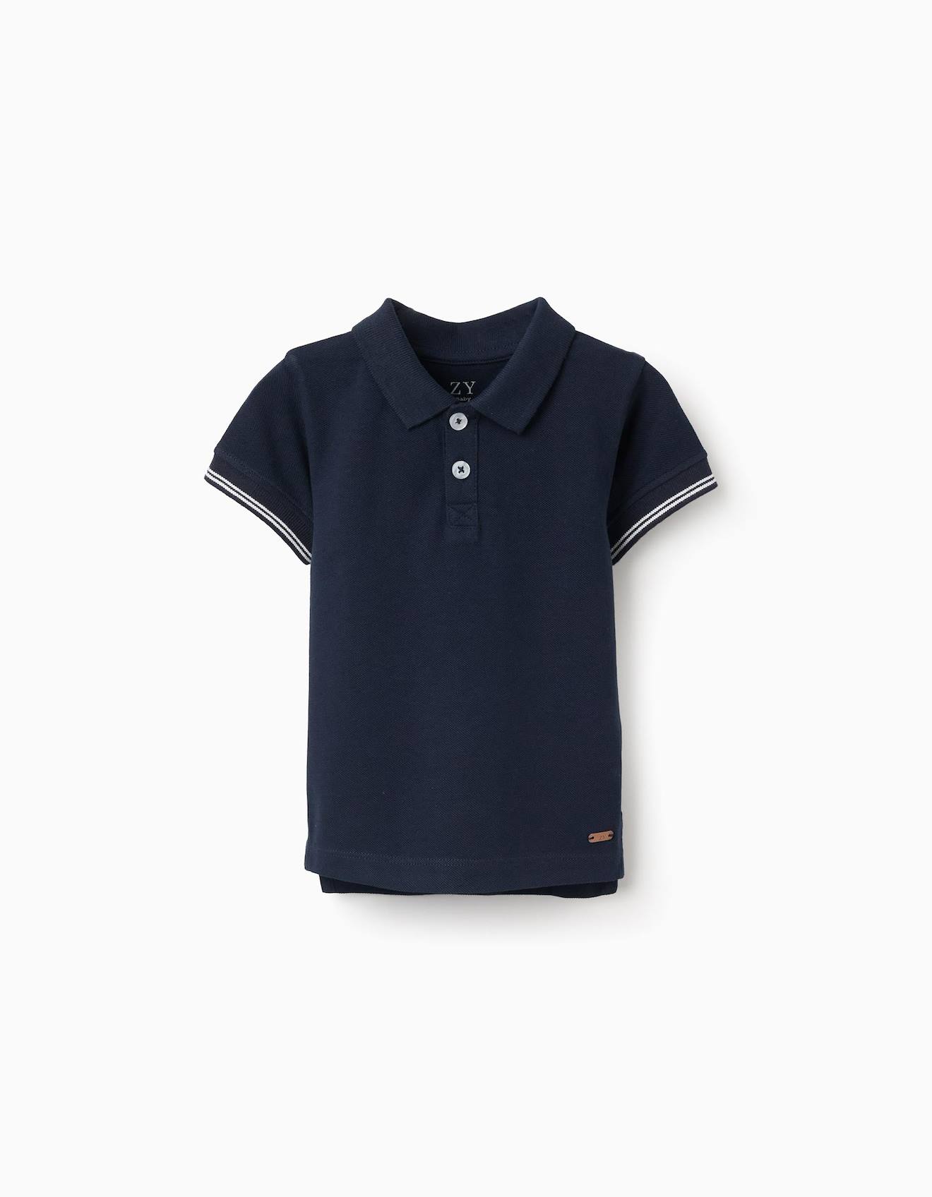 Polo En Piqu De Coton Manches Rayures Bleu Fonc 12 €