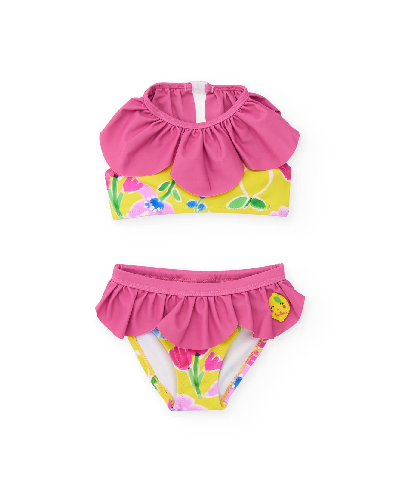Bikini Fille En Maille Avec Volants Jaune