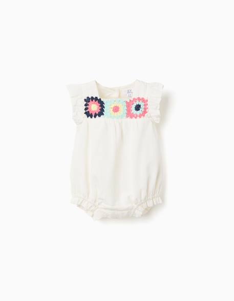 Bébé-Barboteuse en coton et lin avec crochet