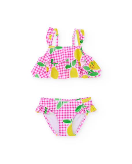 Bikini fille en maille sur fond vichy  - vertbaudet enfant