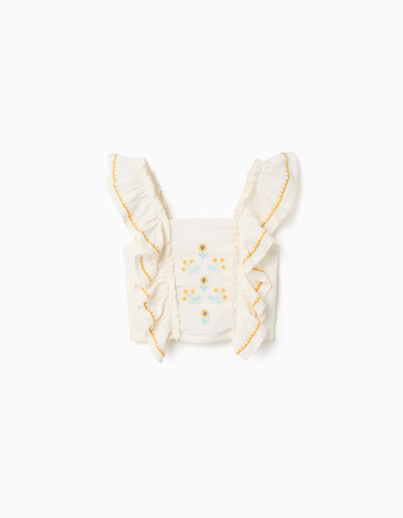 Blouse En Coton Et Lin Avec Bretelles Volants Beige Clair 22$