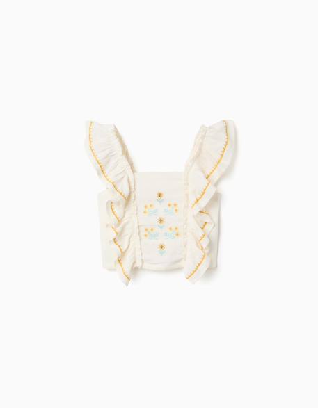 Blouse en coton et lin avec bretelles à volants  - vertbaudet enfant