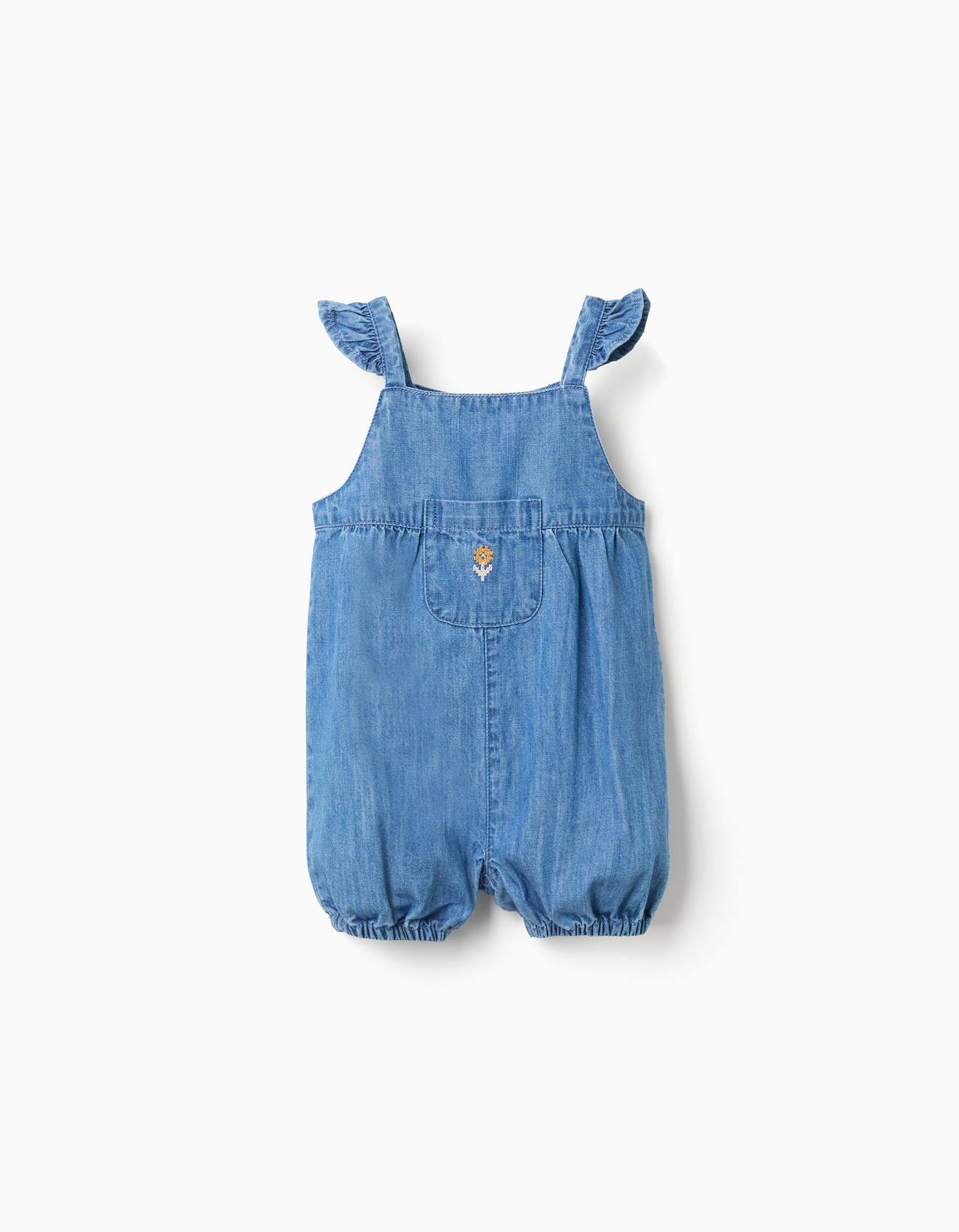 Combinaison En Jean Sans Manches Avec Fleur Brode Bleu 18$