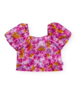 -Blouse fille en tissu tissé avec motif tie-dye