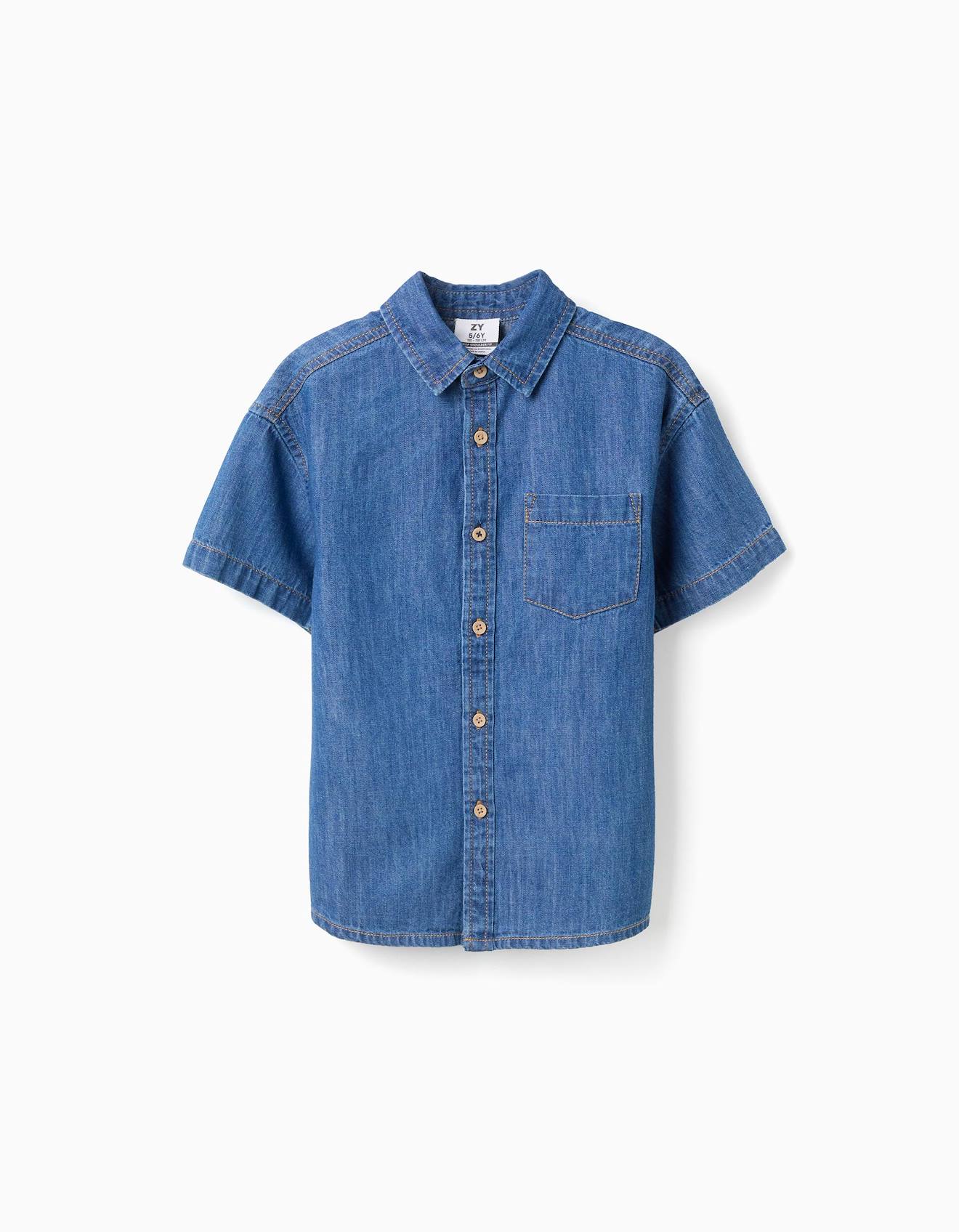 Chemise À Manches Courtes En Jean Avec Poche Bleu