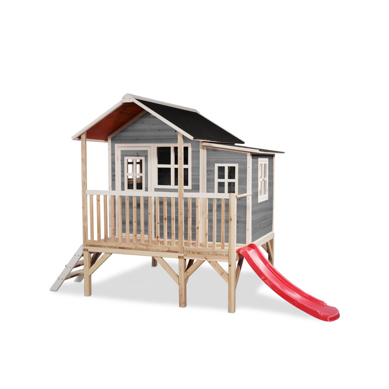 Maisonnette Bois Fsc Pilotis Toboggan Extension Loft 350 Gris