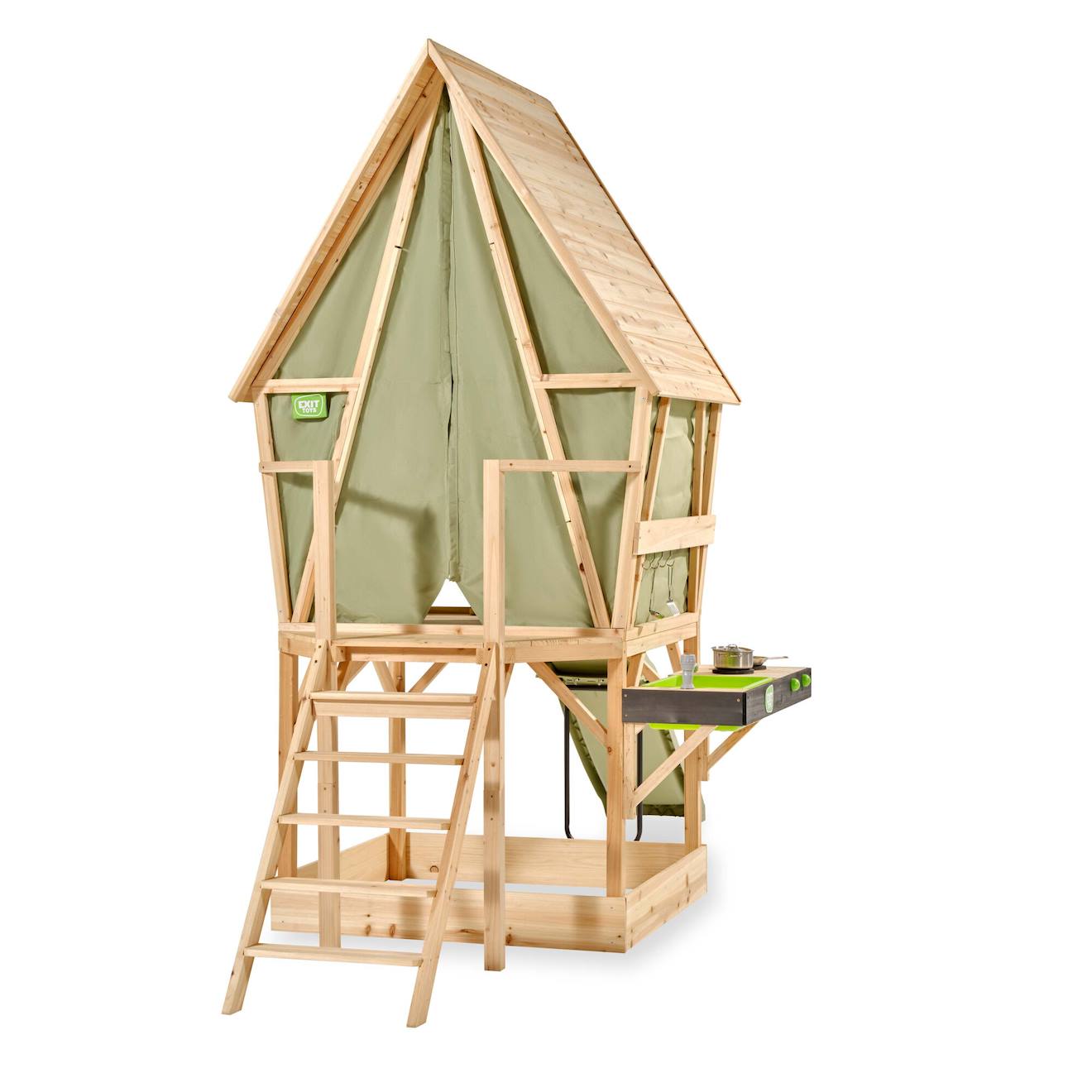 Maisonnette Tente En Bois Fsc Toboggan Yuki 550 Naturel/vert