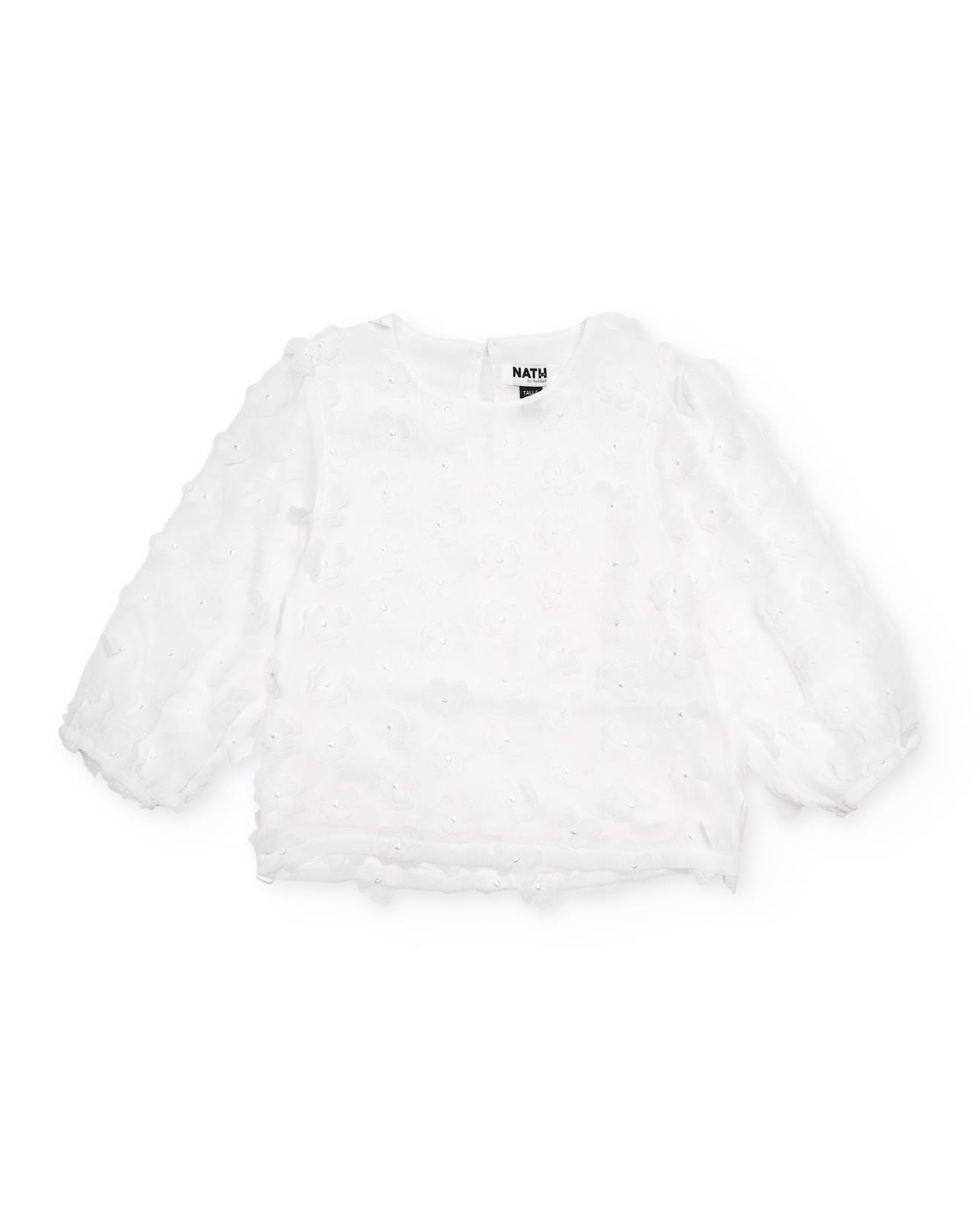 Blouse Fille Unie Avec Applications Florales Blanc