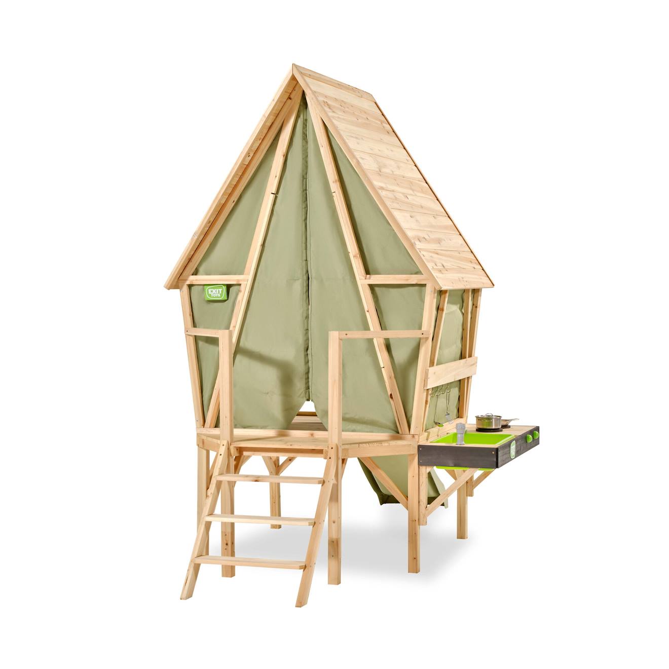 Maisonnette Tente Bois Fsc Toboggan Cuisine Yuki 350 Naturel/vert