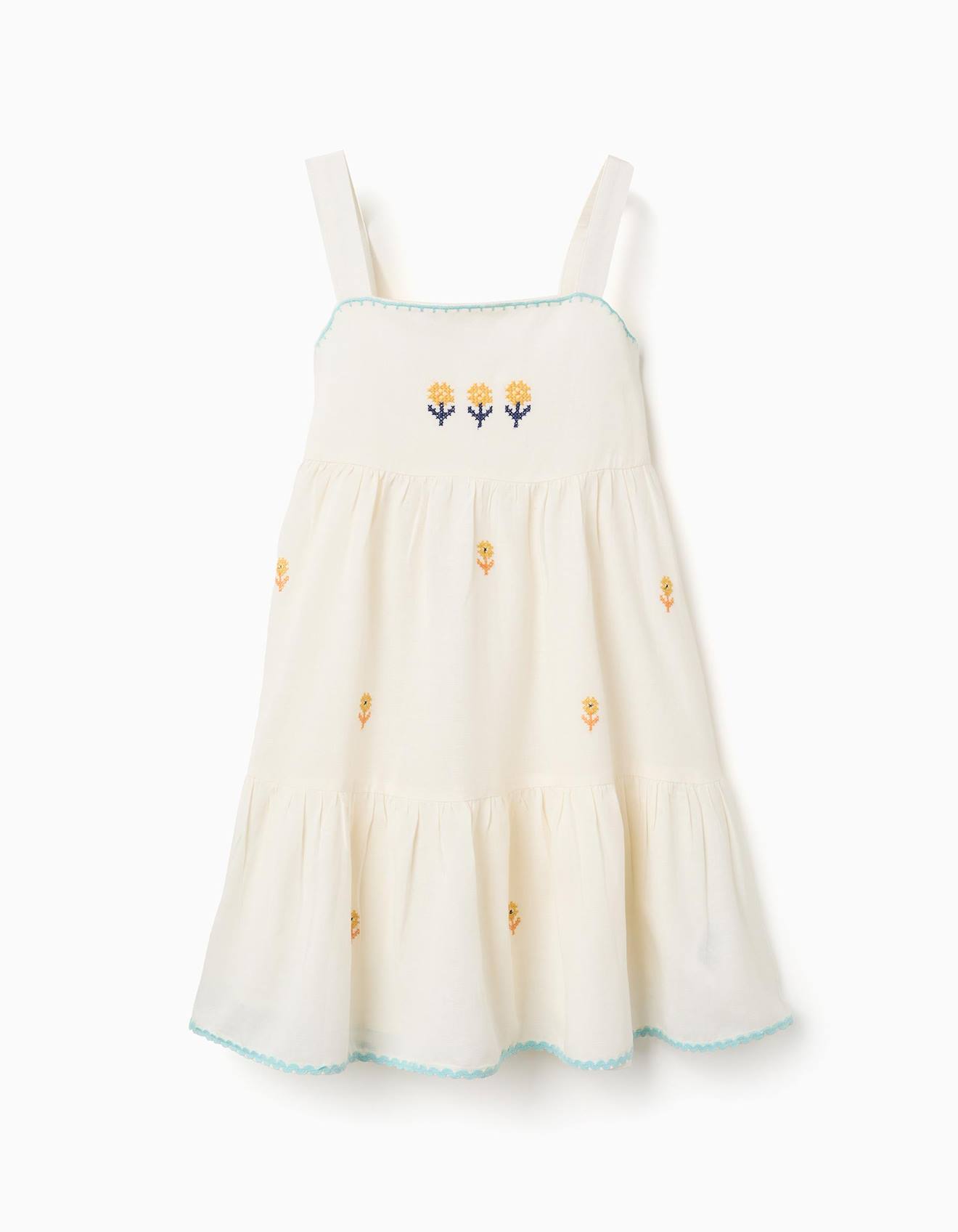 Robe En Coton Et Lin Avec Fleurs Brodes Beige Clair 24 €