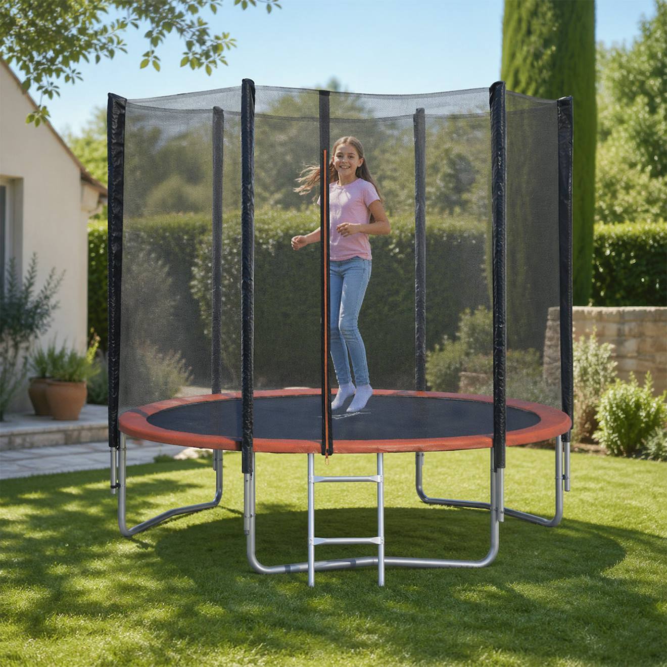 Trampoline Ø 3,05 M Avec Filet De Sécurité Et Échelle Pour Enfants Noir