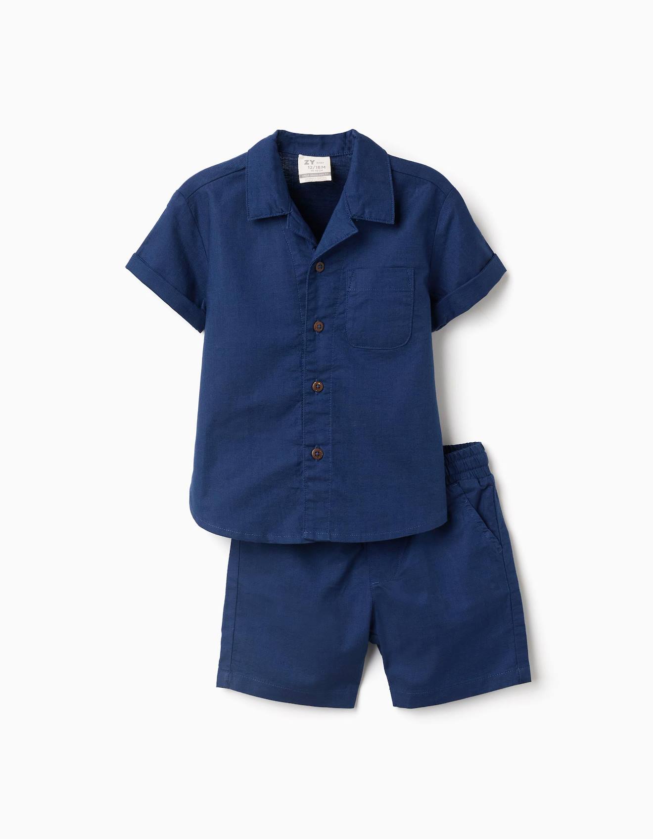 Ensemble Chemise À Manches Courtes Et Short En Coton Bleu Foncé