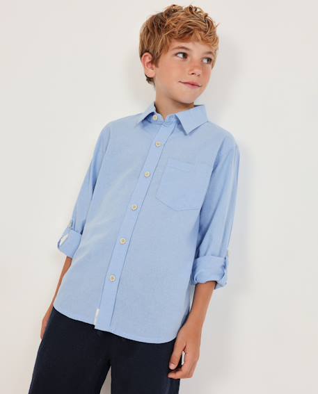 Chemise garçon en tissu tissé avec manches à pattes de retroussage  - vertbaudet enfant
