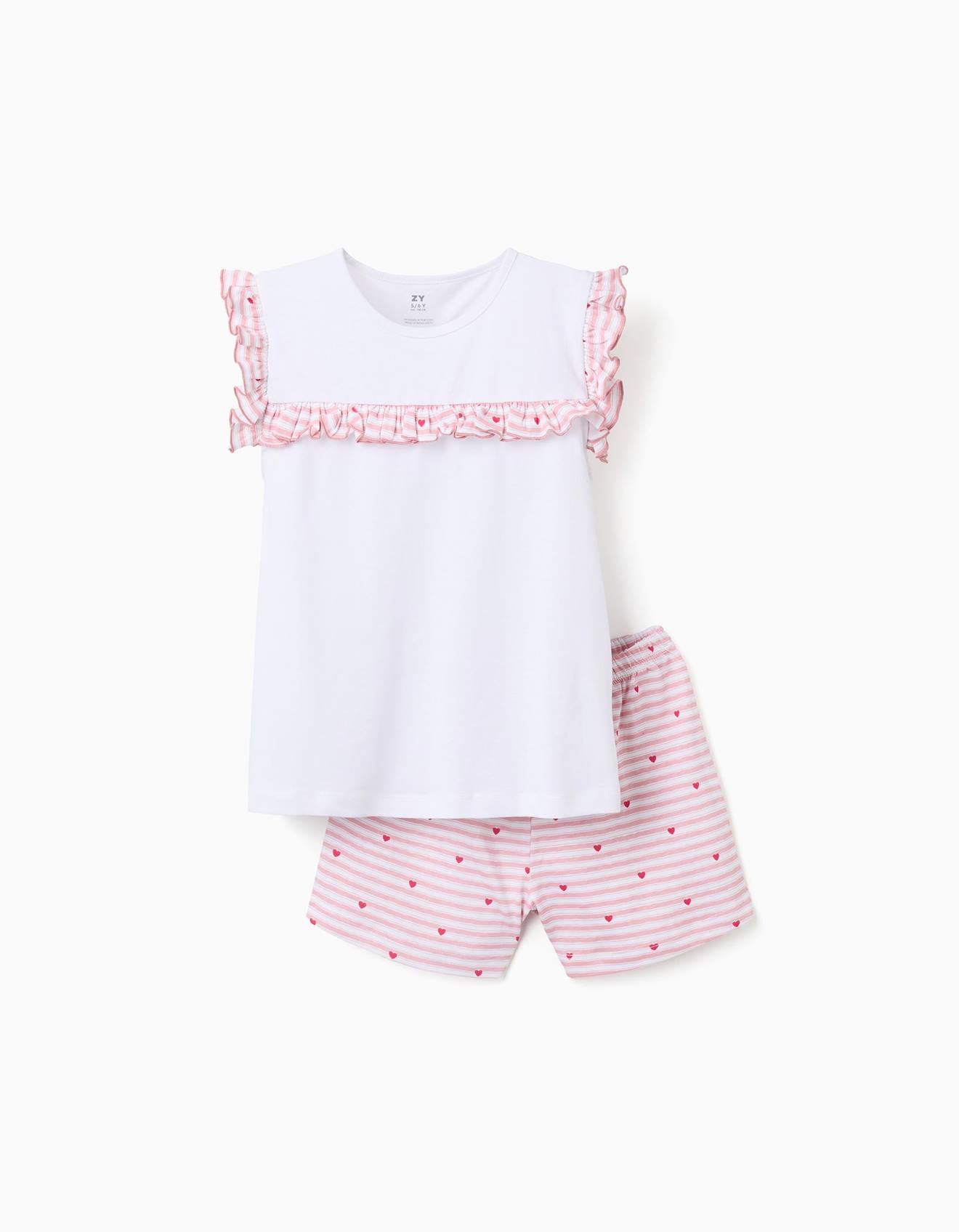 Pyjama Court En Coton Rayures Et Motif De Curs Blanc 12 €