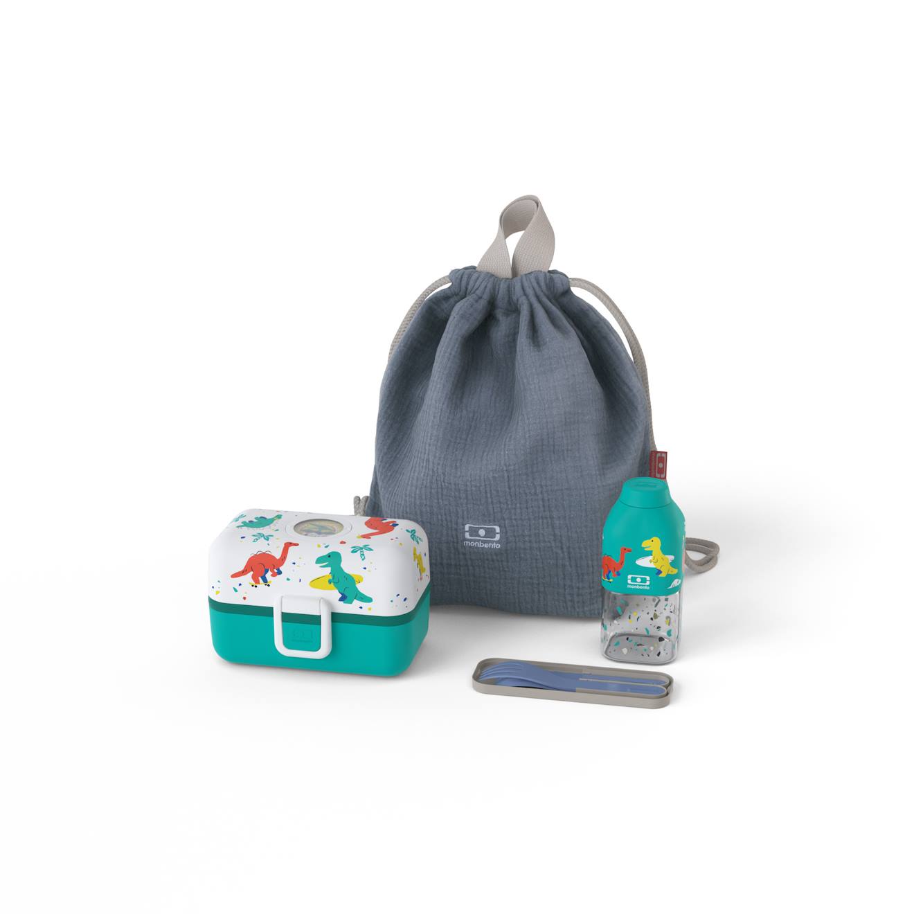 Set Lunch Box Enfant Complet Avec Ses Accessoires Bleu Dino