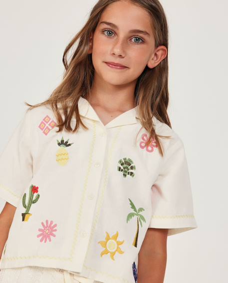 Fille-Chemise fille unie avec broderies colorées