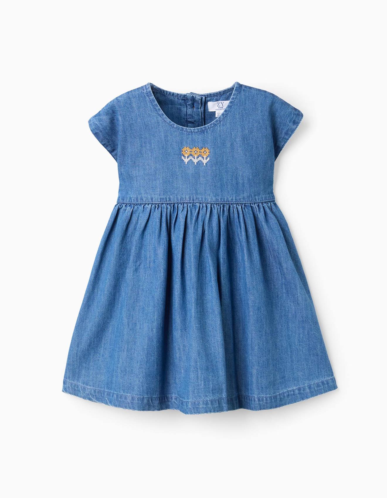 Robe En Jean Manches Courtes Avec Fleurs Brodes Bleu 18$