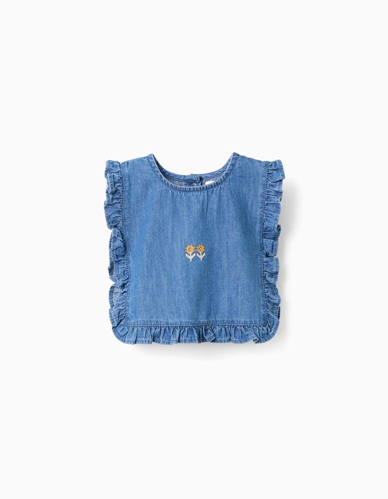 Blouse Style Poncho En Jean Avec Volants Et Broderie Bleu 17$