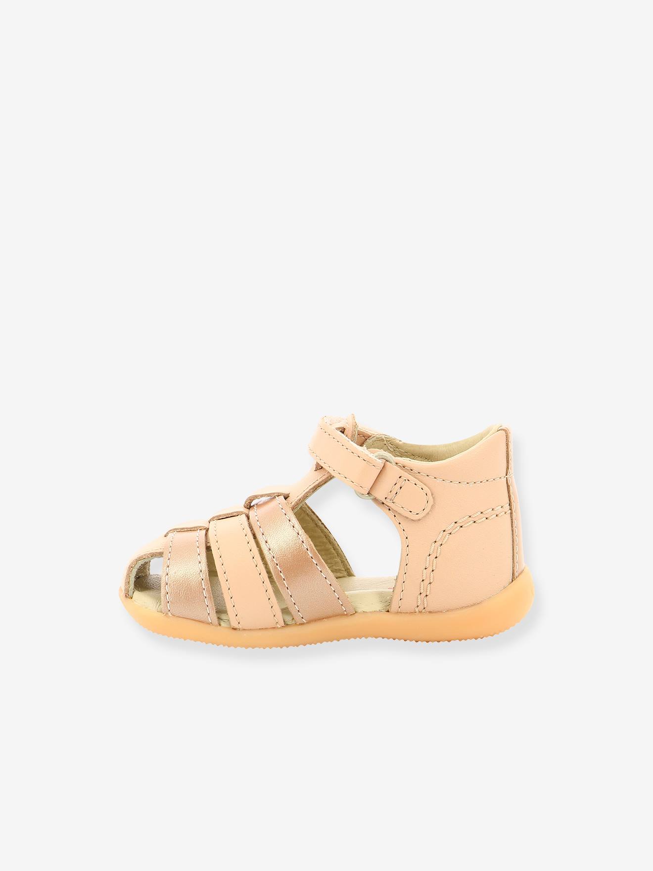 Sandales Cuir Bebe Fille Bigflo 2 Kickers Rose Metal Kickers