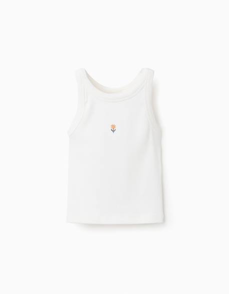Fille-T-shirt, sous-pull-T-shirt-Débardeur côtelé avec fleur brodée