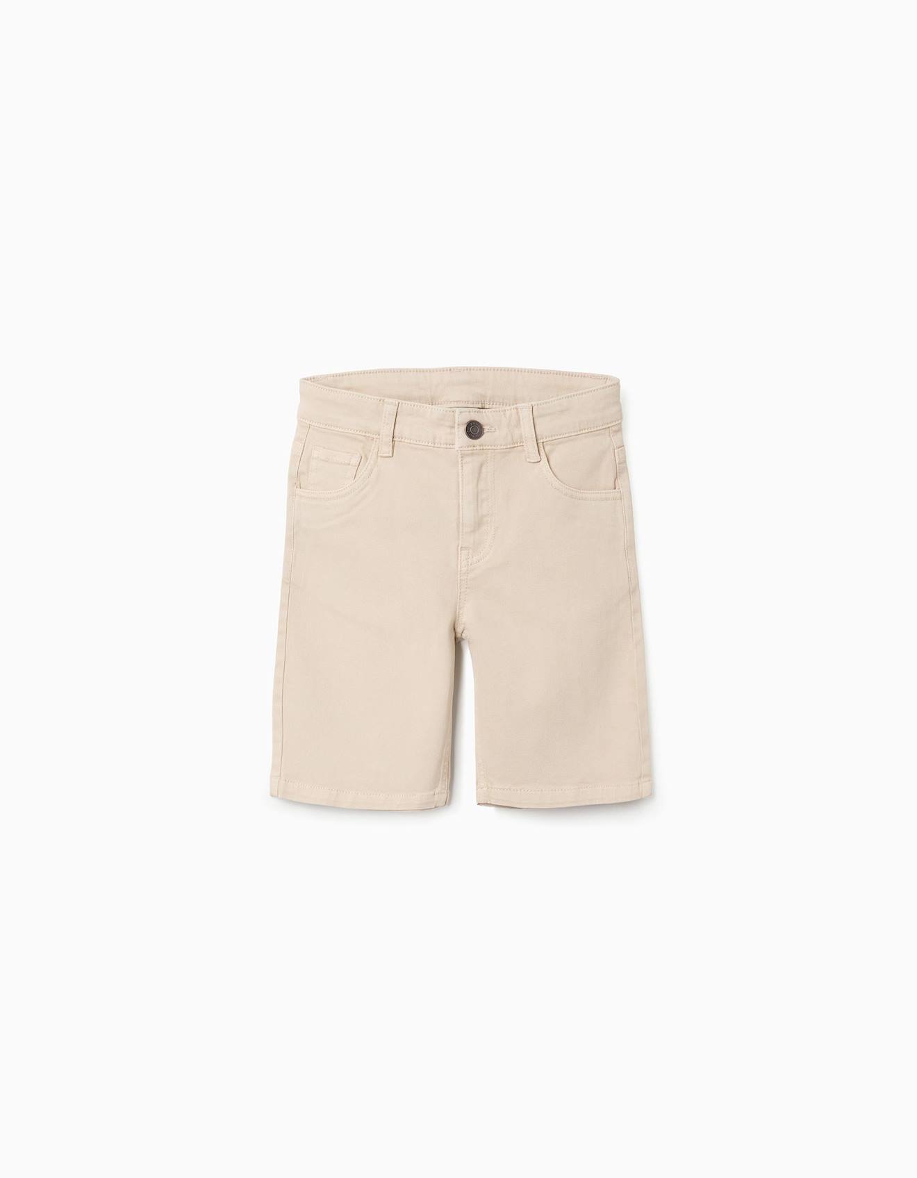 Short Midi En Sergé Avec Cinq Poches Beige Clair