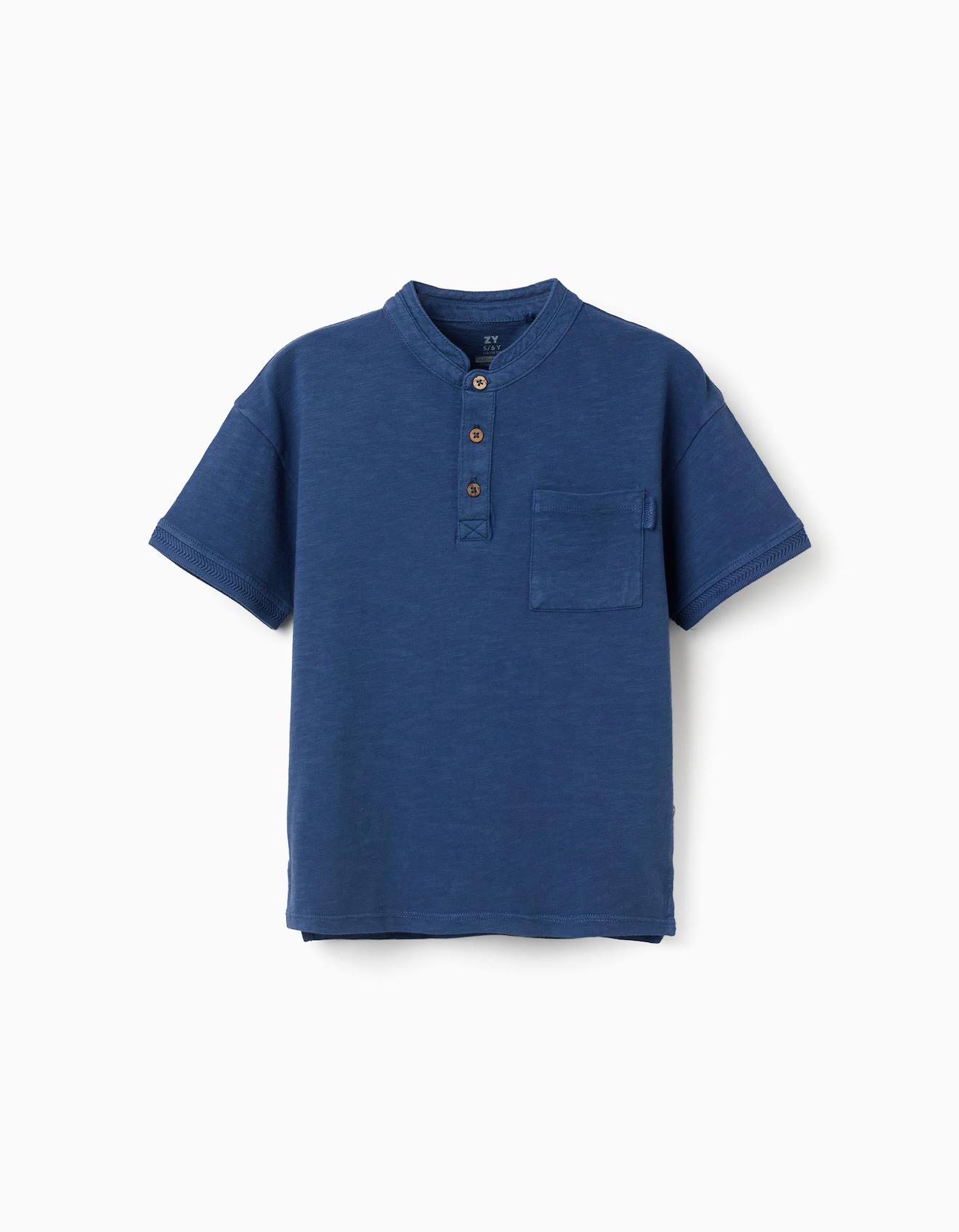 T-shirt En Coton Avec Col Mao Et Poche Bleu Fonc 12 €