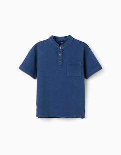 -T-shirt en coton avec col mao et poche