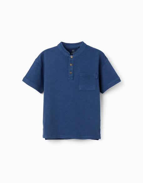Garçon-T-shirt en coton avec col mao et poche