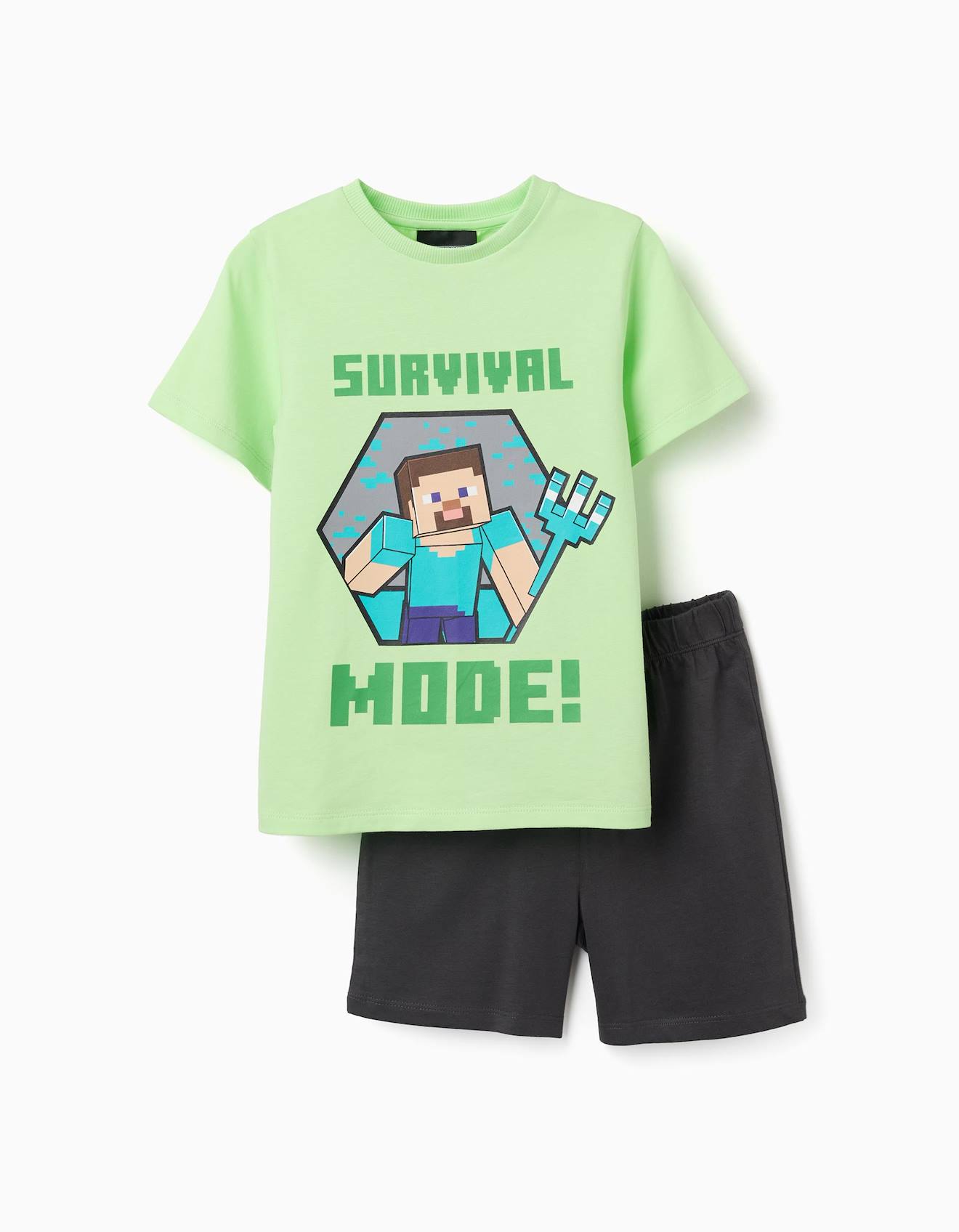 Pyjama À Manches Courtes En Coton Avec Imprimé Minecraft Vert Clair Pyjama À Manches Courtes En Coton Avec Imprimé Minecraft Vert Clair