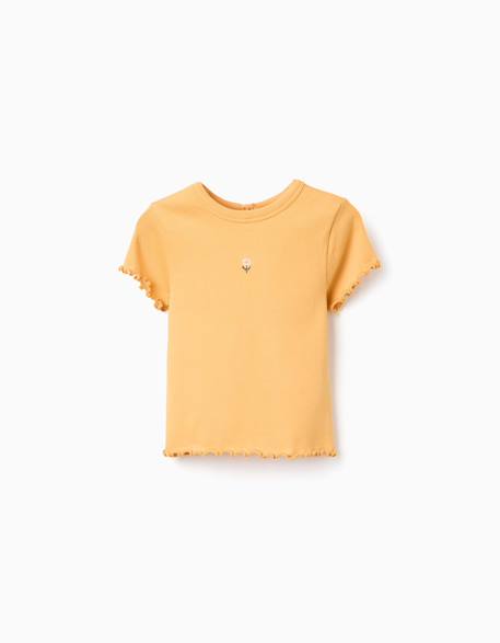 Bébé-T-shirt côtelé à fleur brodée